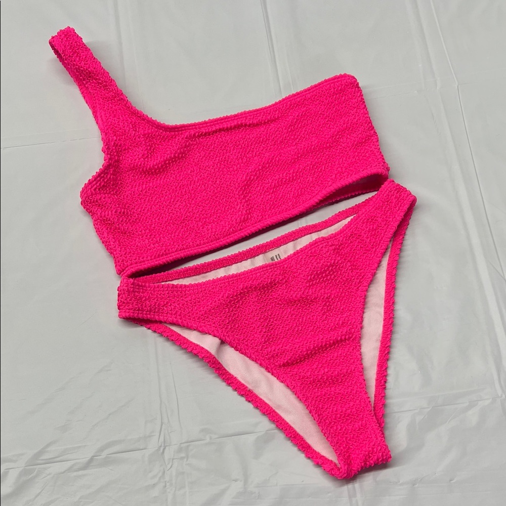 SHEIN - Hot Pink One-Shoulder Bikini Set - Small